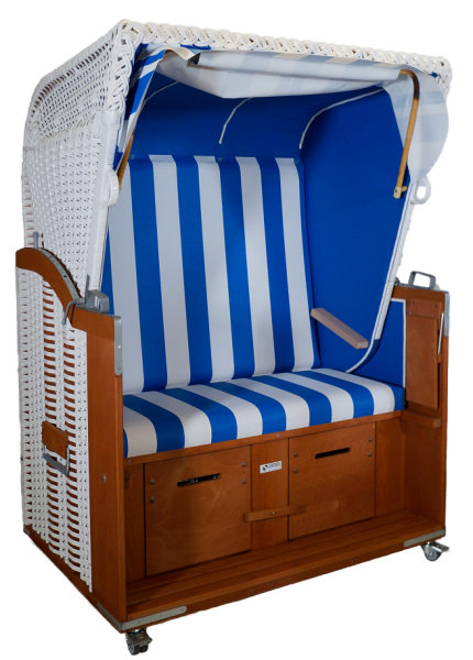 Strandkorb Juister-Modell 2 Sitzer bis 45&deg; verstellbar PVC wei&szlig; / blau