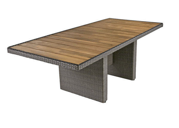 Tisch BRAGA 220 cm, weidengrau mit Holztischplatte, Alu / Kunststoffgeflecht, Akazie