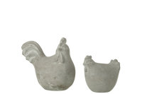 Huhn Figuren aus Zement grau 2er Set
