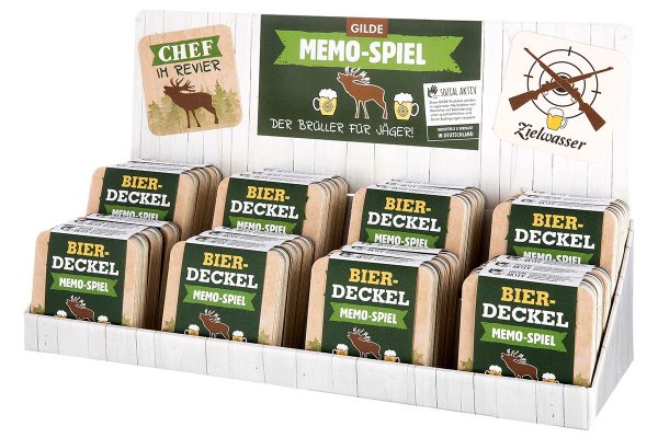 Bierdeckel Memo-Spiel "Jagd" 6 Sprüche, 12 Deckel pro Set