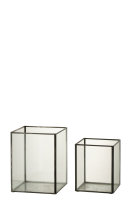 2 Kerzenhalter Viereckig Glas / Metall Schwarz