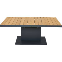 Talina Lift-Tisch 160cm x 90cm, Teak Gestell aus Aluminium in matt anthrazit, Tischplatte aus Teakholz in natur