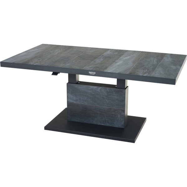 Talina Lift-Tisch 160cm x 90cm, wood-grey Gestell aus Aluminium in matt anthrazit, Tischplatte aus Keramik in wood grey