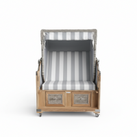 Strandkorb Teak white washed, grau / weiß PVC, 2...