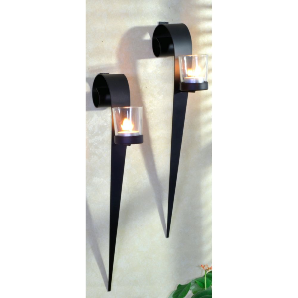 Wandkerzenhalter, 2er Set, aus Metall, Glas