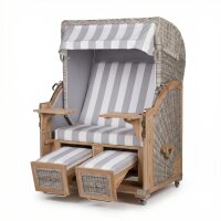Strandkorb Teak white washed, grau/weiß PVC, 2...