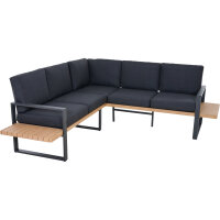 BARI Dining-Set 2-teilig Aluminium, teaklook, inkl. Kissen