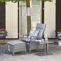 Solea Lounge Hocker matt anthrazit / night-blue Gestell Aluminium, Fläche Gardino®-Geflecht, ink. Kissen salt&pepper