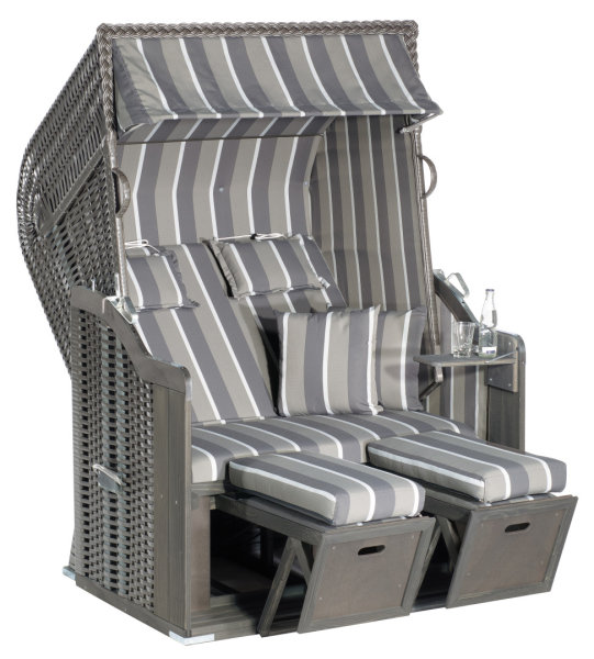 Gartenstrandkorb "Rustikal 250 PLUS" 2-Sitzer, Halbliegemodell Kunststoffgeflecht anthrazit