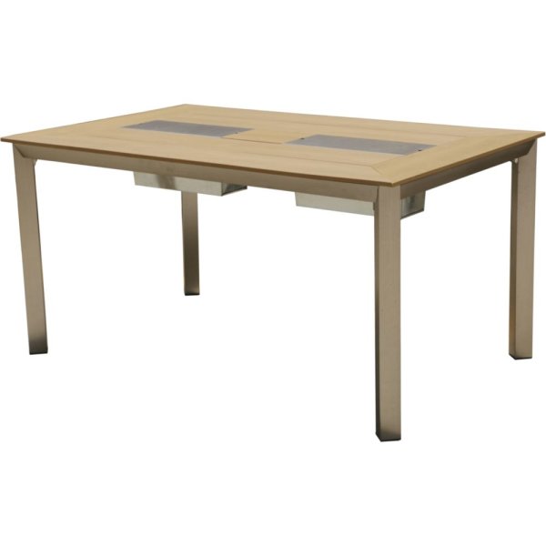 Tisch FLORENCE, rechteckig 150cm x 90cm, Non-Wood, champagner,Aluminium, mit 2 Eisbeh&auml;ltern