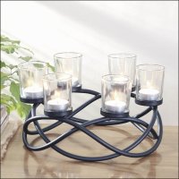 Kerzenhalter, f&uuml;r 6 Kerzen  Metall / Glas